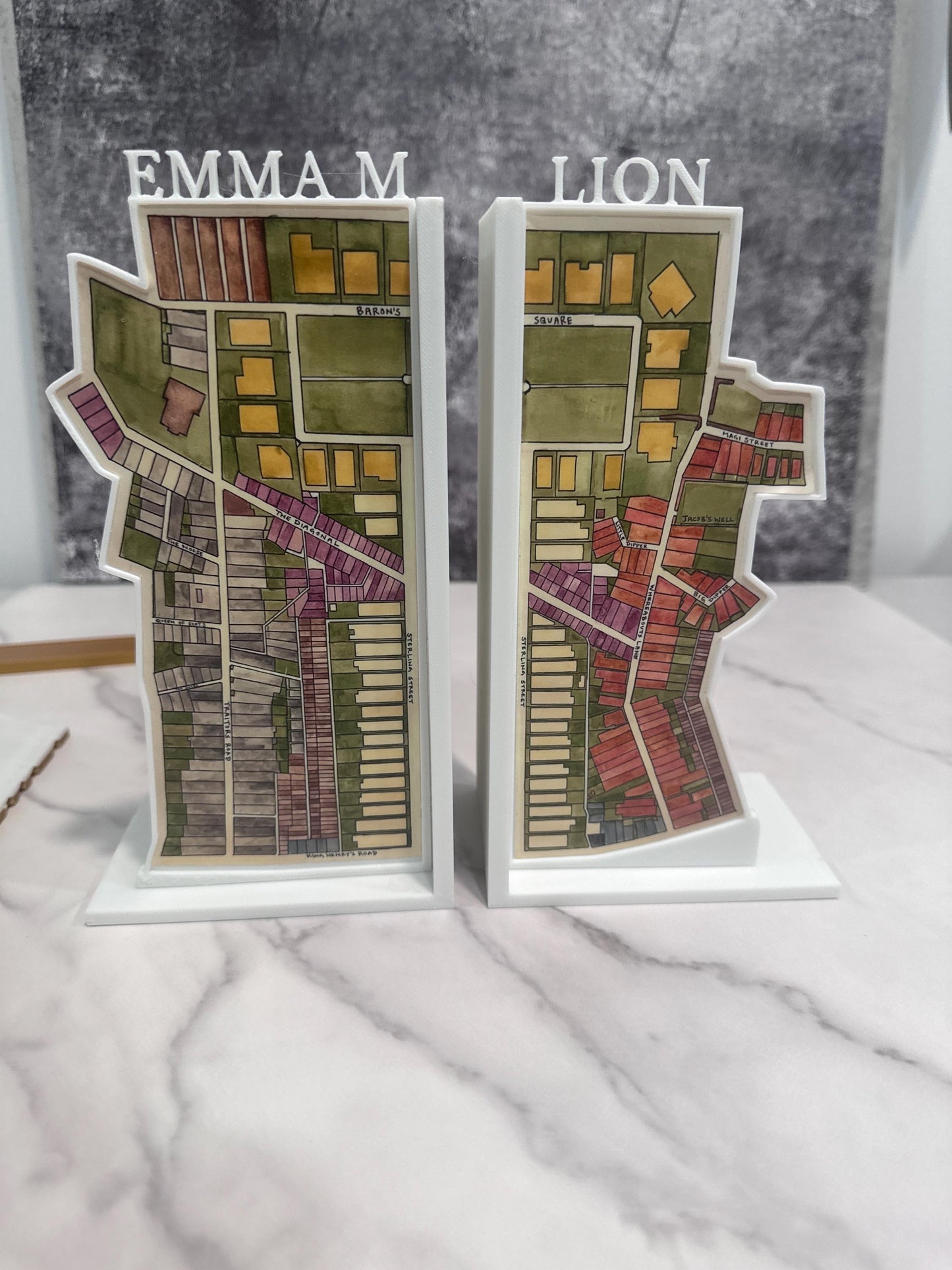 Emma M. Lion Bookend | St. Crispian's Map Bookend l Book Decor l Beth Brower l 3D Printed l Bookshelf Decor l Bookend | Library