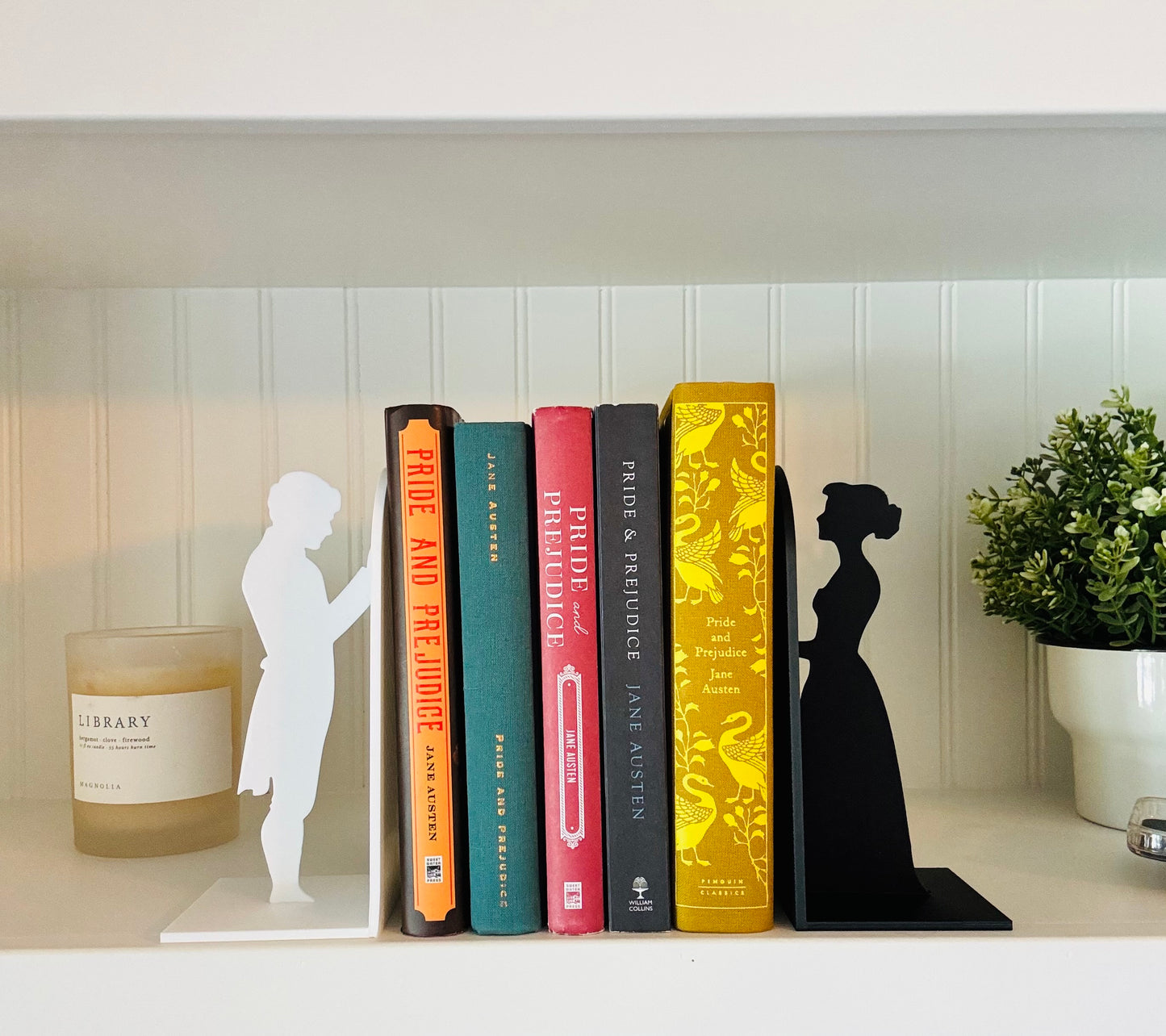 Pride and Prejudice Bookends | Literary Decor | Book Lover Gift | Regency Style Bookends | Elizabeth and Darcy Silhouette Bookends |BookNook